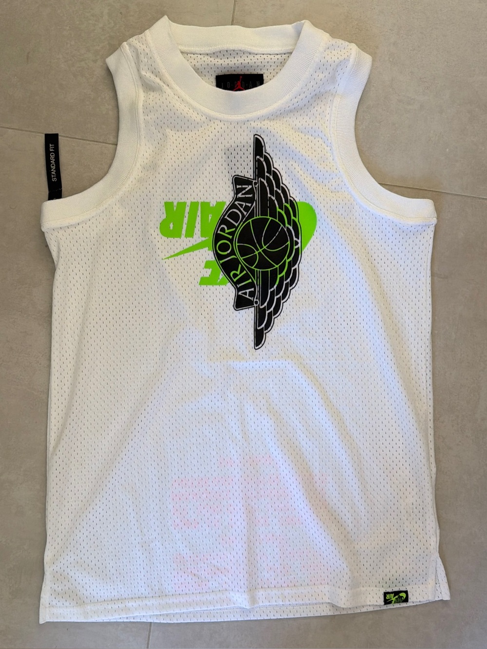 NWT Nike Men’s Jordan White Mesh Tank Top with Neon Green and Black Logo